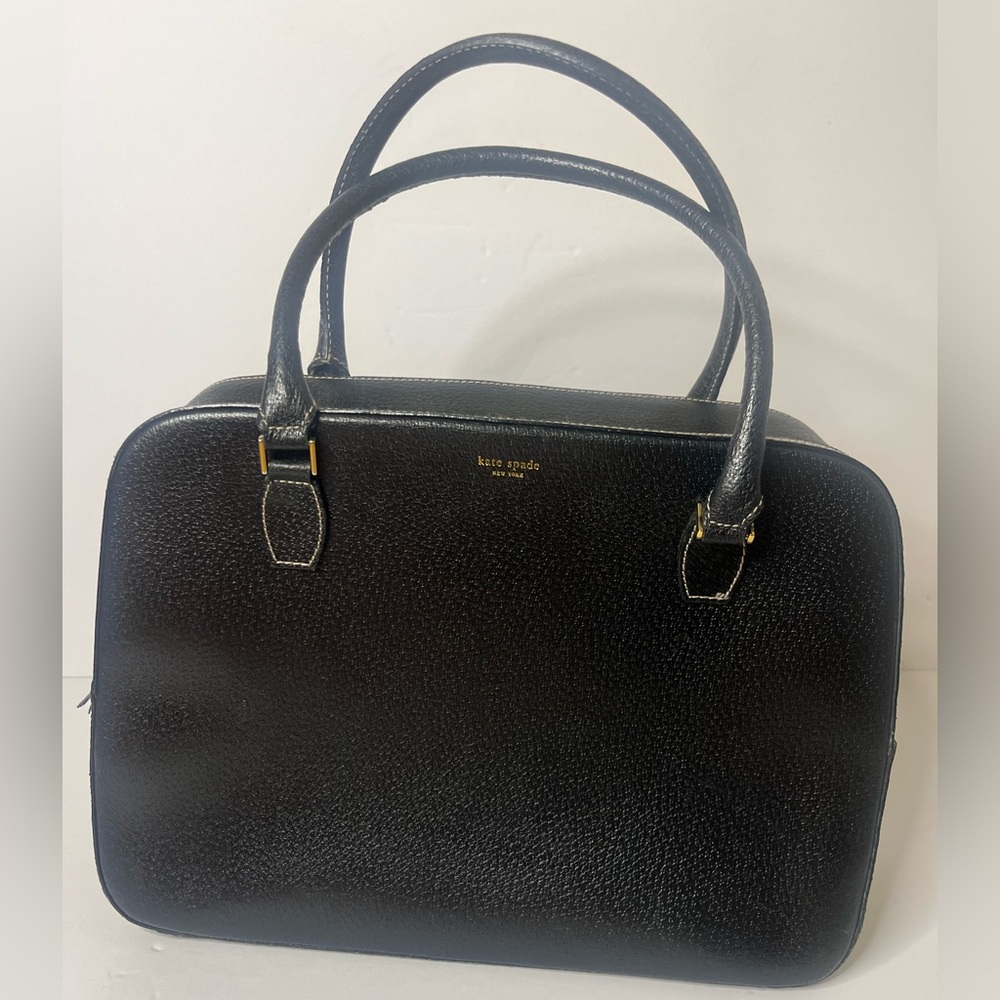 Vintage 2000s Kate Spade black leather bowling bag satchel handbag purse Italy